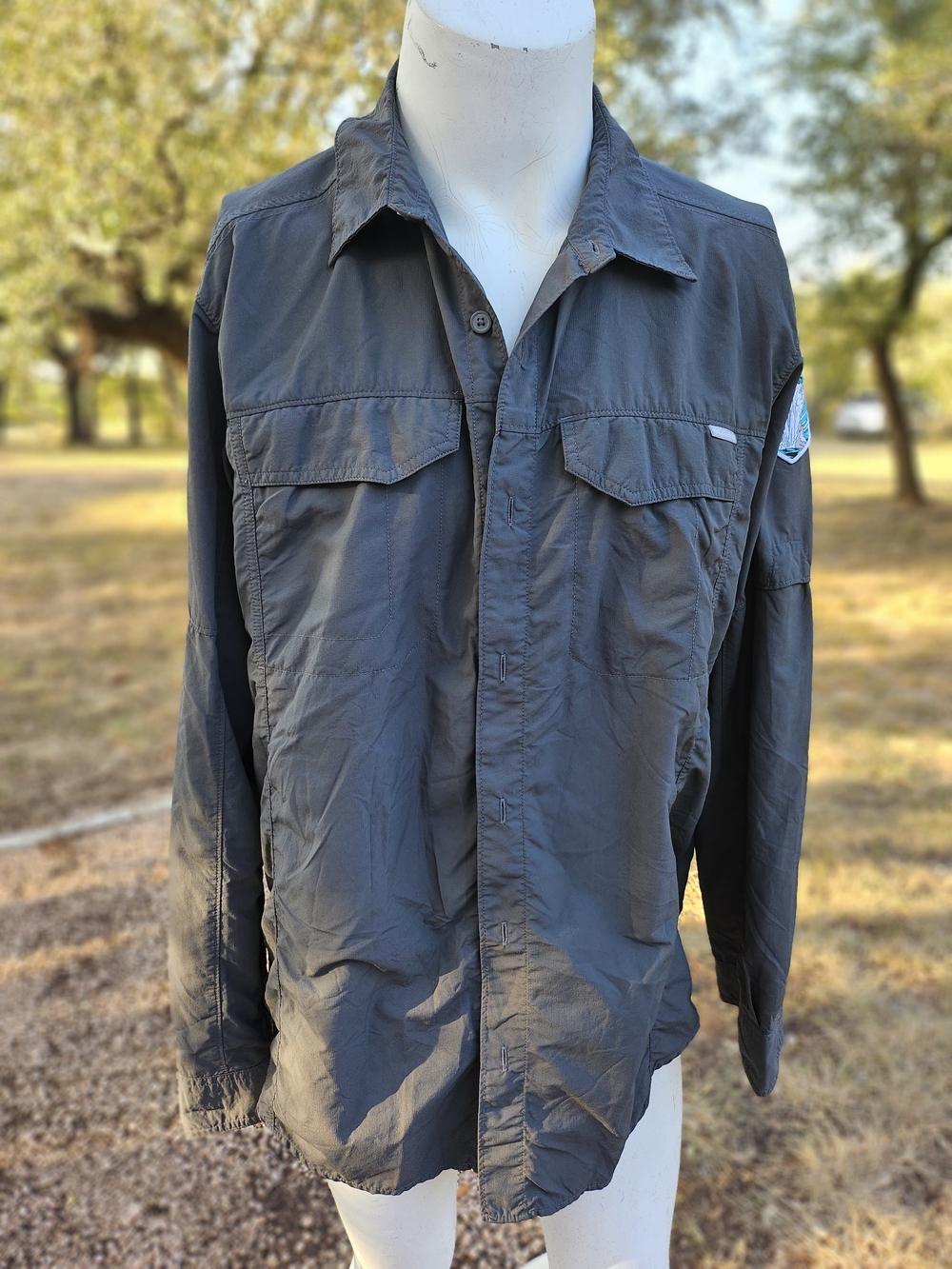 Columbia Men's Long-Sleeve Omni-Shade Gray Poly Guide Shirt Yellowstone XL